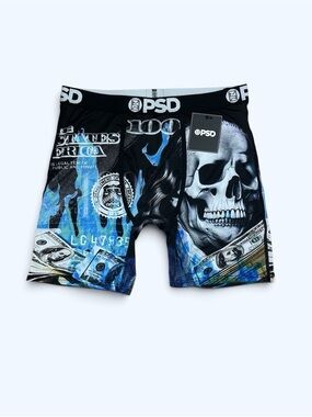 PSD Men’s Black & Blue Skull and Money Rash Guard Shorts
